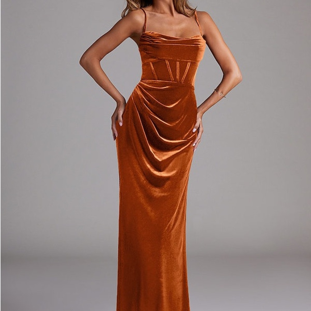 Azazie Velvet Bridesmaid Dress in Burnt Orange